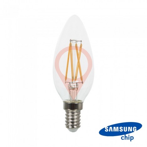 LED Bulb - SAMSUNG CHIP Filament 4W E14 Candle Clear Cover Warm White