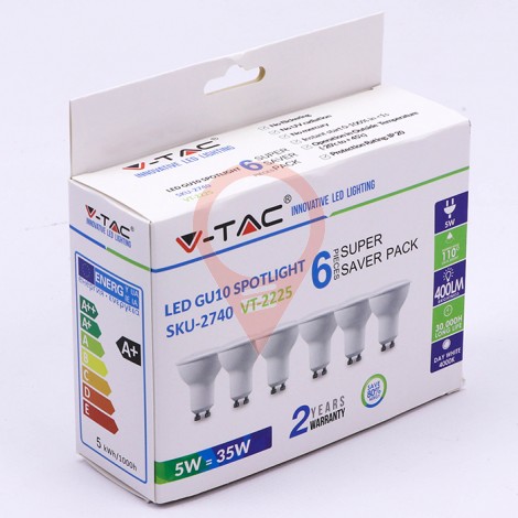 LED Spotlight - 5W GU10 SMD White Plastic Milky Cover 3000K 6PCS/PACK 