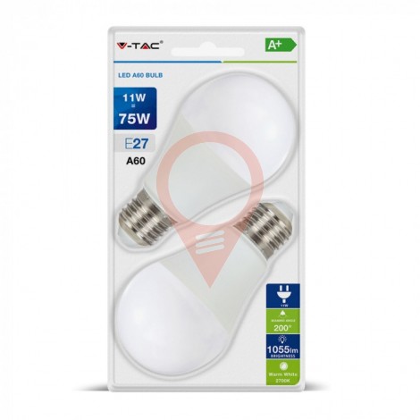 LED Bulb - 11W E27 A60 Thermoplastic Warm White 2PCS/PACK