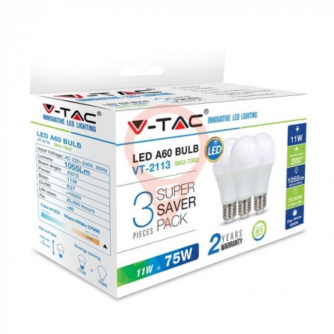 LED Bulb - 11W E27 A60 Thermoplastic Natural White 3 pcs/pack