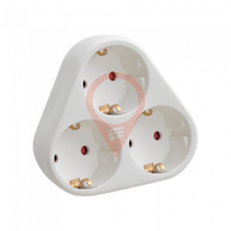 3 Ways Adapter with Earthing Contact 10/16A 250VWhite