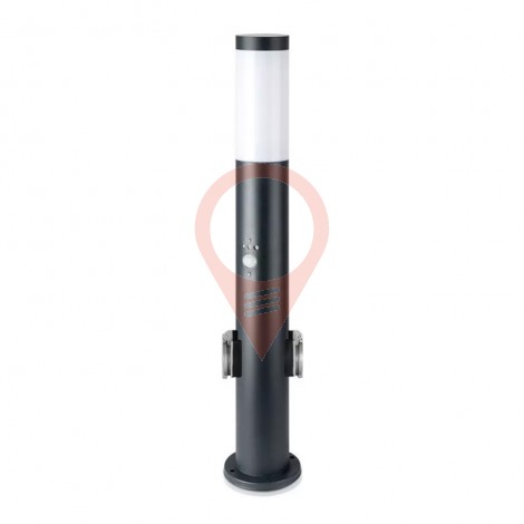 E27 Bollard Lamp 60cm PIR Sensor 2 EU Plug Sockets Stainless Steel Grey IP44