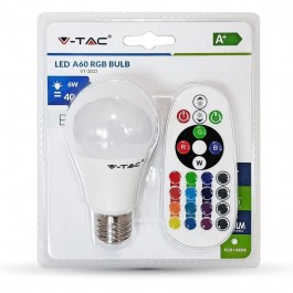LED Bulb - 6W E27 A60  RGB With Remote Control, White Blister Pack