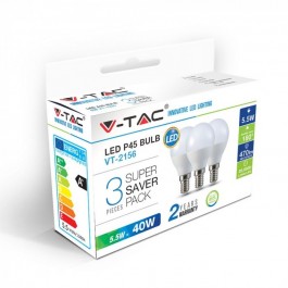 LED Bulb - 5.5W E14 P45 White 3PCS/PACK