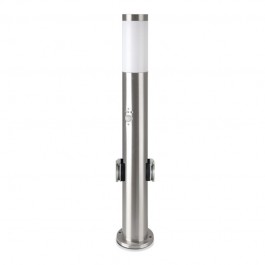 E27 Bollard Lamp 60cm PIR Sensor 2 EU Plug Sockets Stainless Steel Satin Nickel IP44