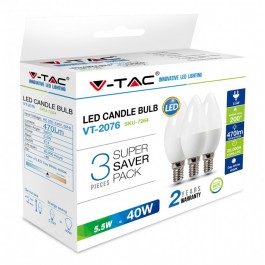 Bec LED - 5.5W E14 Alb Cald Lumânare 3Buc./Pachet