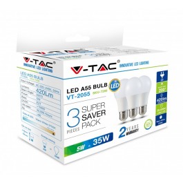 Bec LED - 5W E27 A55 Termoplastic, Alb Cald 3Buc./Pachet