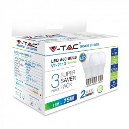 Bec LED - 11W E27 A60 Thermoplastic Alb Natural 3 Buc./Pachet