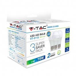 Bec LED - 11W E27 A60 Thermoplastic Alb Rece 3 Buc./Pachet