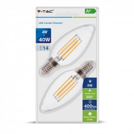 Bec LED - 4W Filament E14 Lumânare Transparent Capac Alb Cald 2PCS/Blister Pack