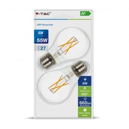 Filament Bec LED - 6W E27 A60 Alb Cald 2Buc./Pachet