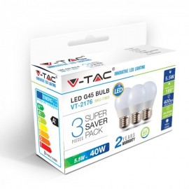 Bec LED - 5.5W E27 G45 Alb Cald 3Buc./Pachet