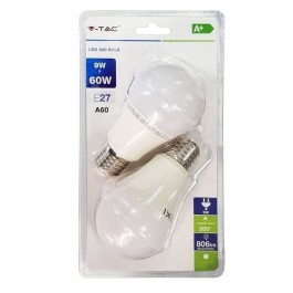 Λαμπτήρας LED - 9W E27 A60 Θερμοπλαστικός Φυσικό λευκό 2τεμ./Πακέτο
