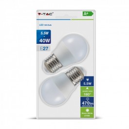 Λαμπτήρας LED - 5.5W E27 G45 Φυσικό λευκό 2τεμ./Πακέτο