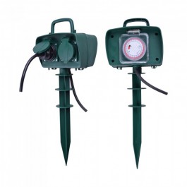 2 Ways Garden Spike Socket Mechanical Timer 3G 1.5mm x 3m IP44 Green 